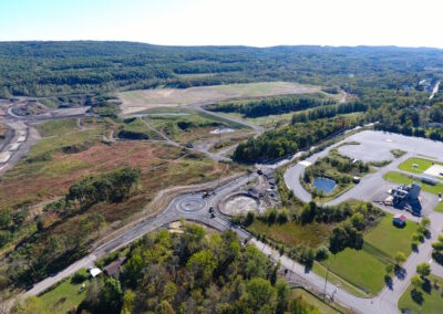 Aerial view of two flat, reclaimed pads