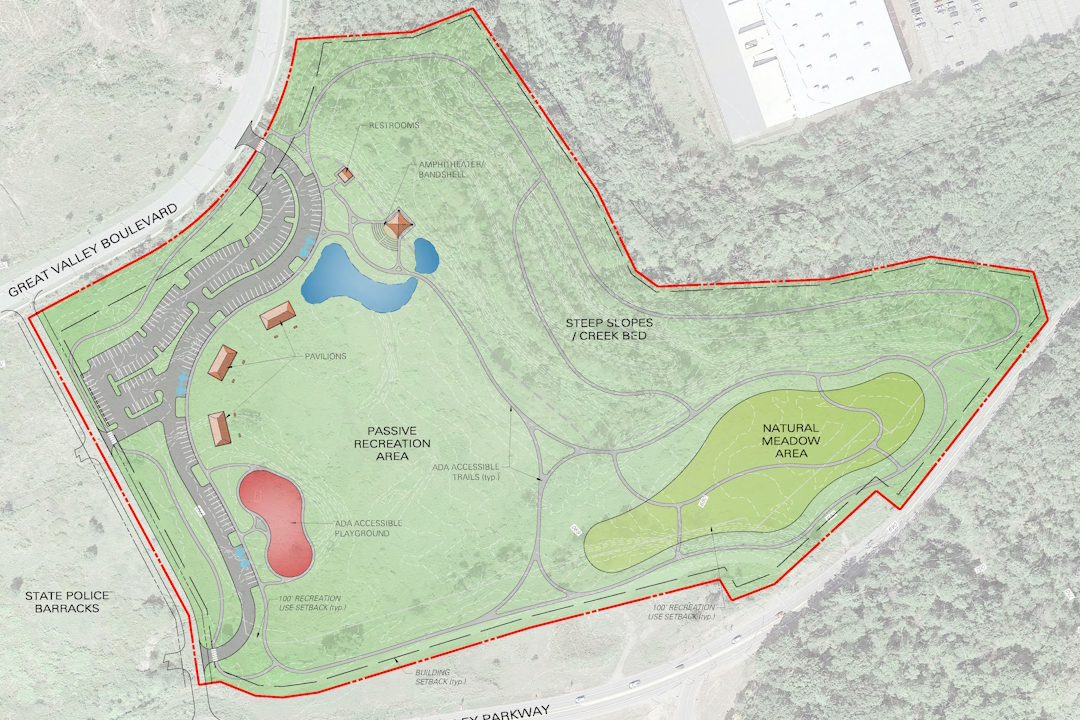 Google Earth image with parcels to be studied for solar potential outlined and shaded.