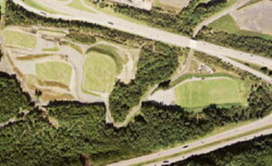 Aerial view of recreational complex made up of five fields