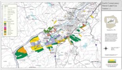 Schematic map of area around City of Nanticoke with many parcels shaded in different colors